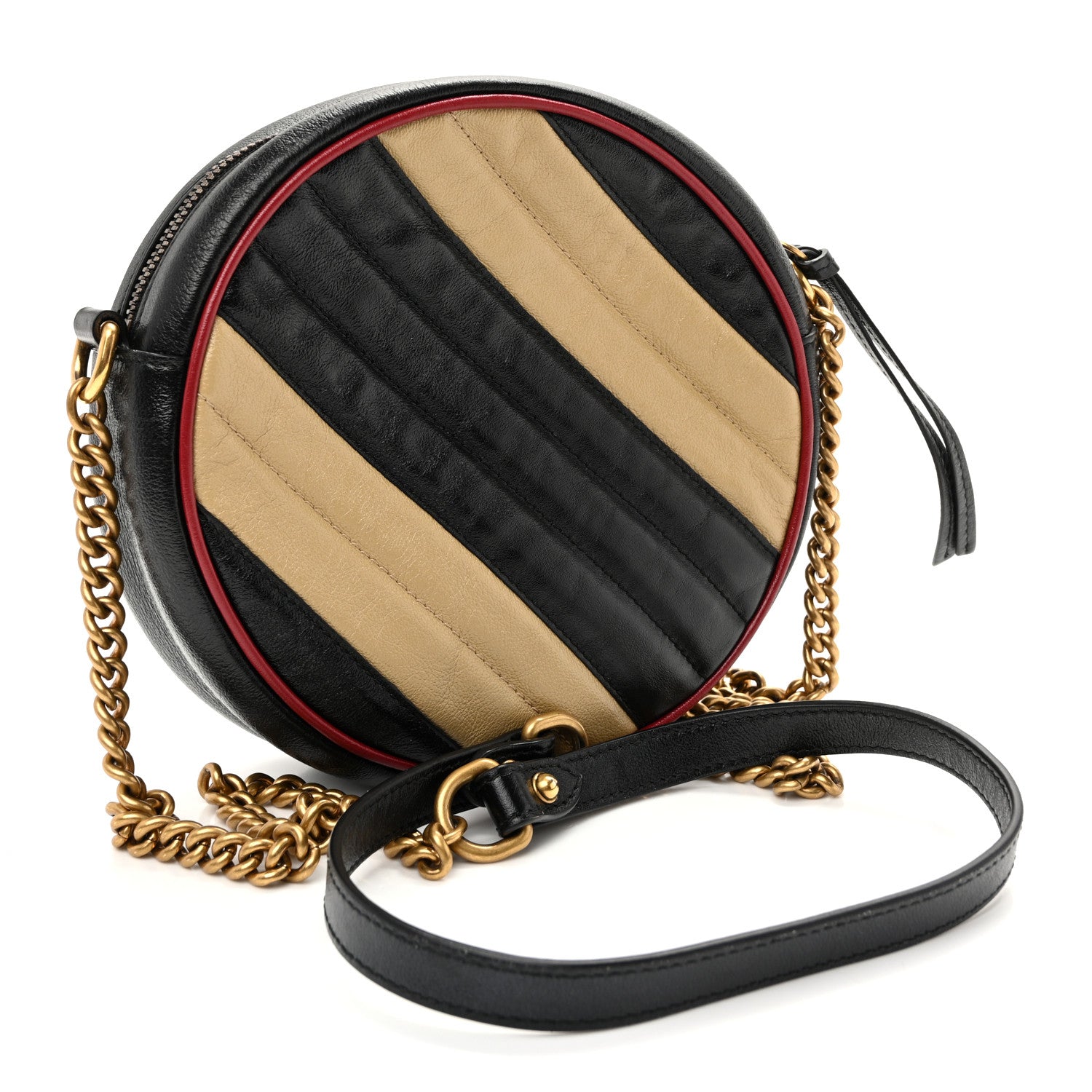 Gucci Azalea Calfskin Matelasse Diagonal Patchwork Mini Torchon GG Marmont Round Shoulder Bag Black Beige Romantic Cerise 3 of 10
