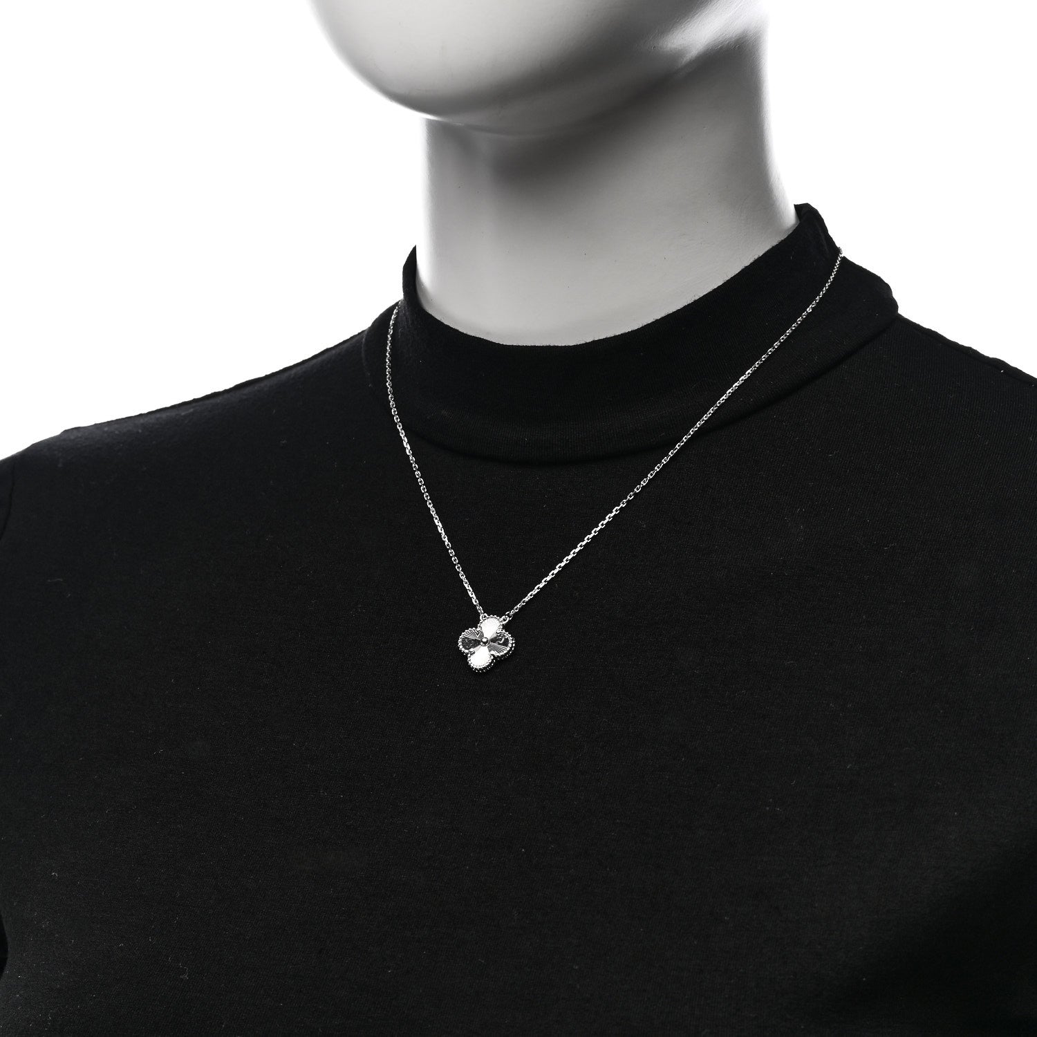 Van Cleef & Arpels 18K White Gold Guilloche Vintage Alhambra Pendant Necklace 2 of 6