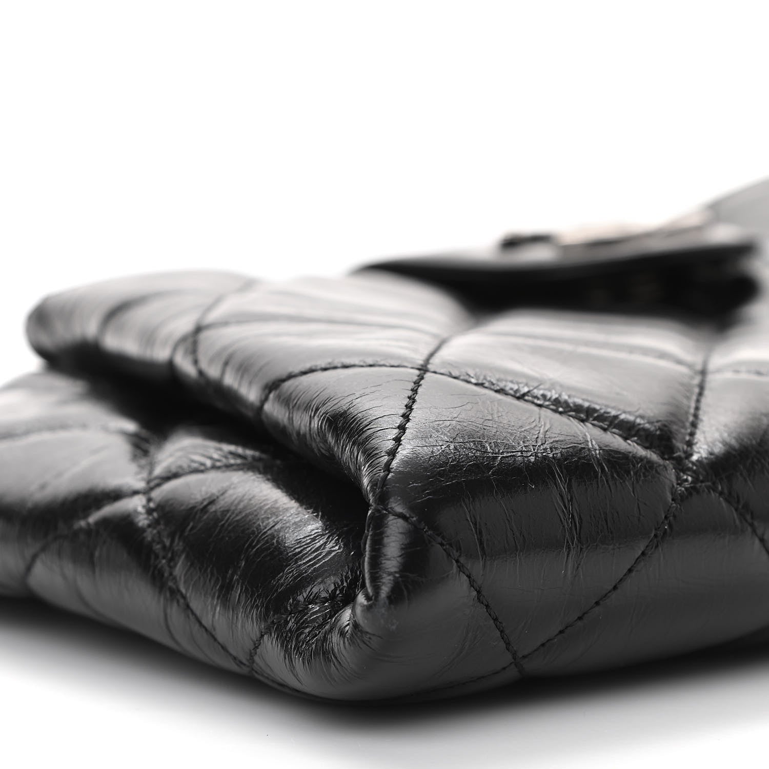 Chanel Glazed Calfskin Quilted Coco Pleats Chain Clutch Black 9 of 12