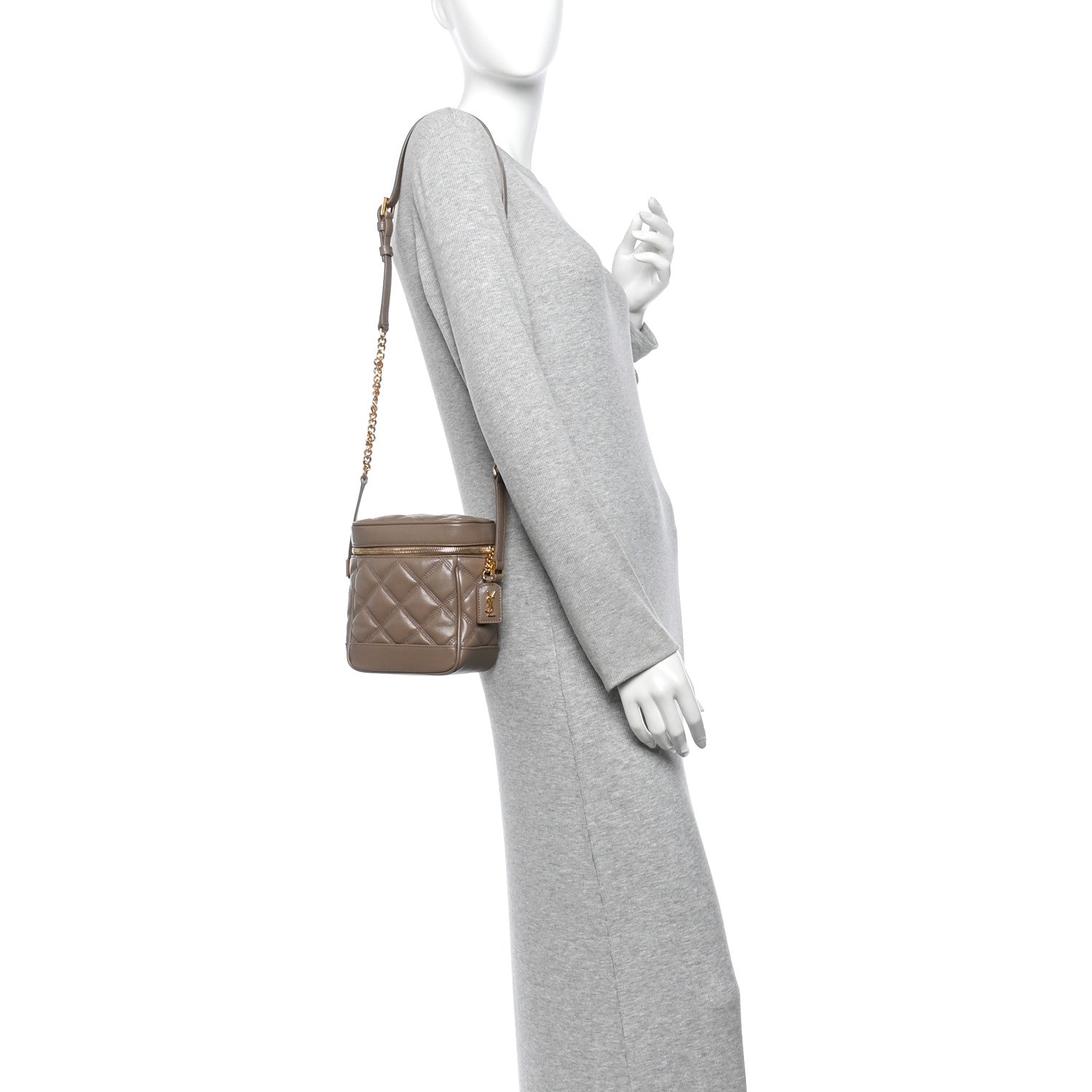 Saint Laurent Grain de Poudre Quilted 80's Vanity Bag Dark Beige 2 of 13