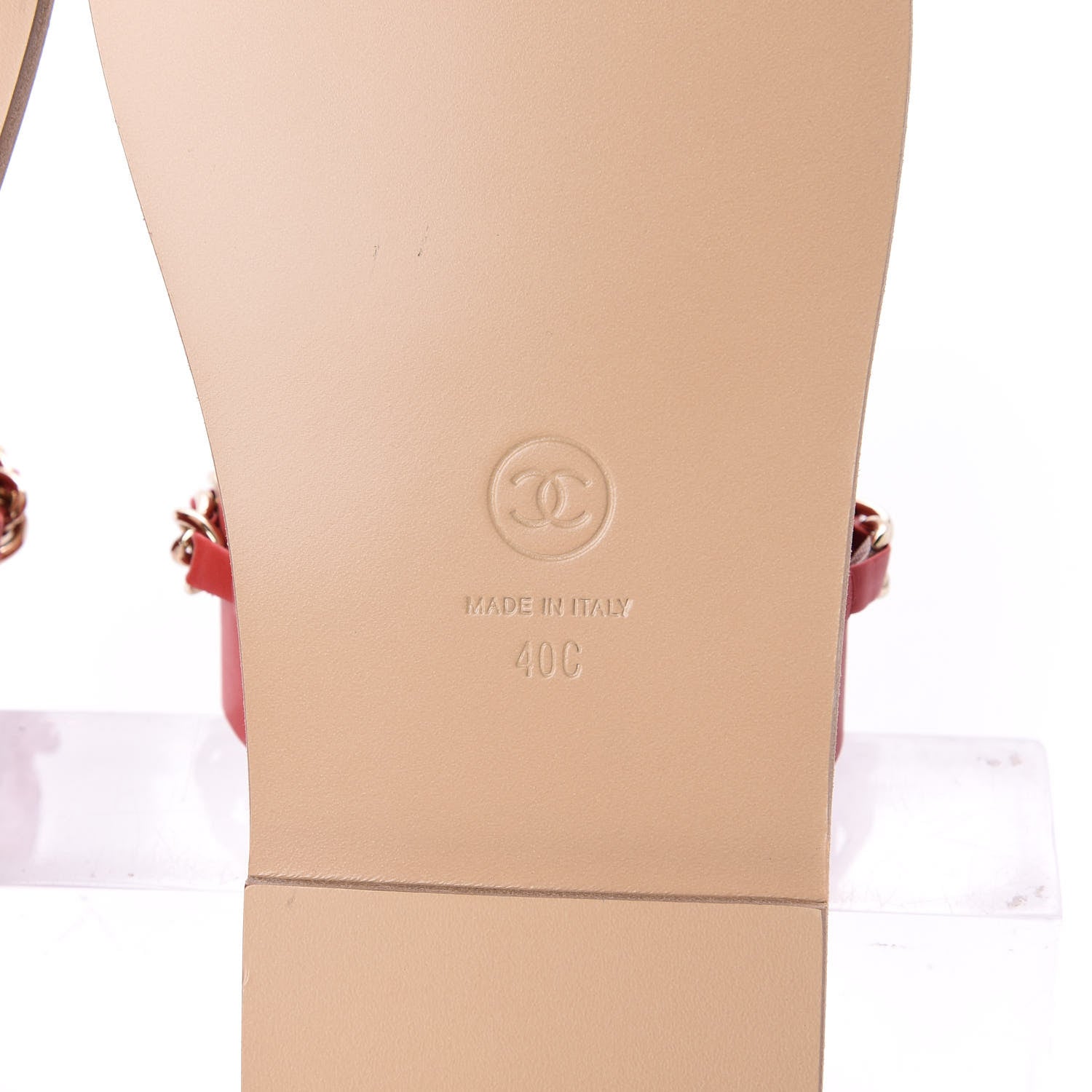 Chanel Calfskin Chain CC Sandals 40 Red 10 of 14