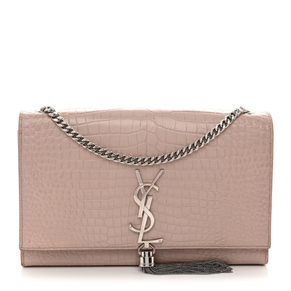 Saint Laurent Calfskin Crocodile Embossed Medium Classic Monogram Kate Tassel Satchel Powder Pink 1 of 16