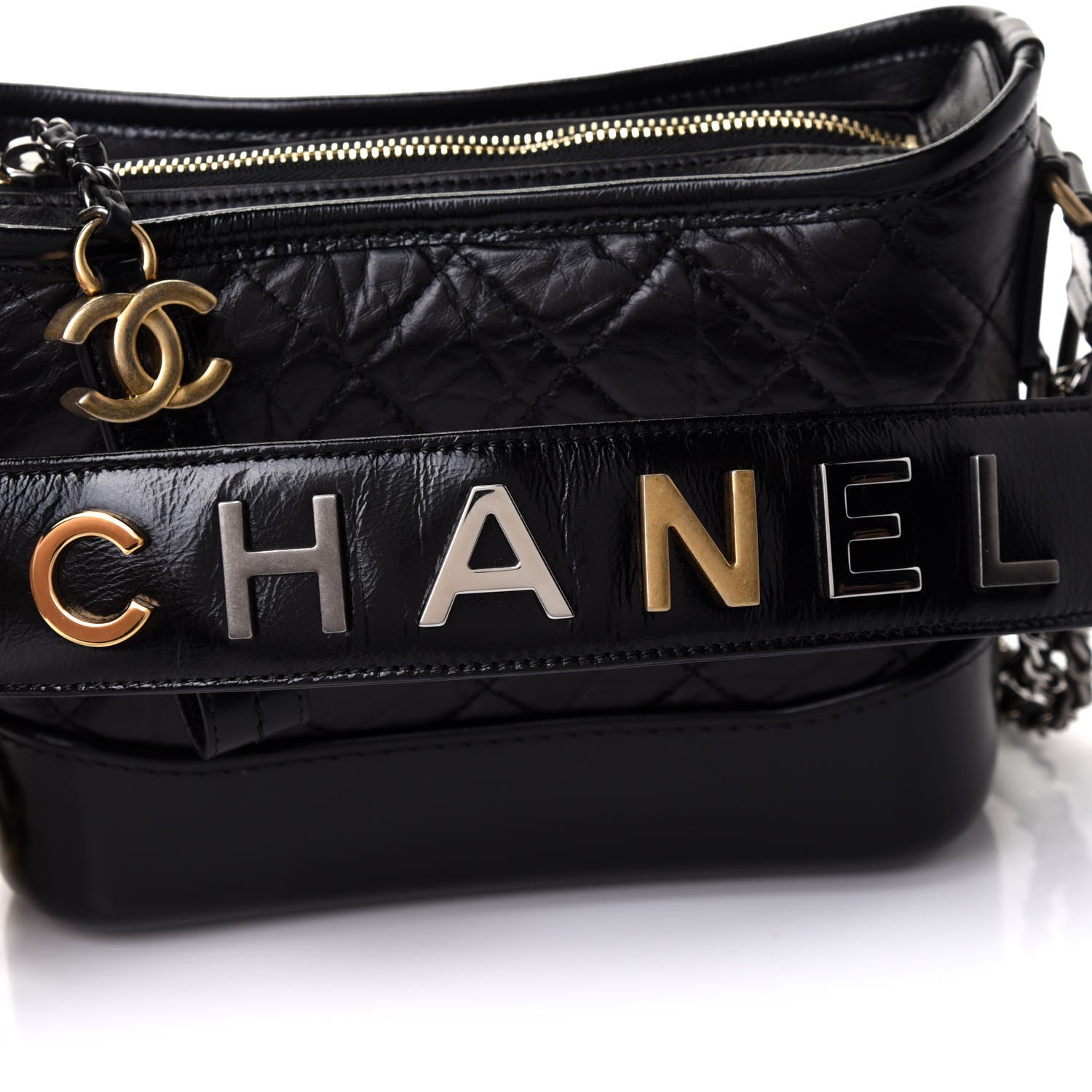 Chanel Aged Calfskin Quilted Small Gabrielle Logo Hobo Black 8 of 11