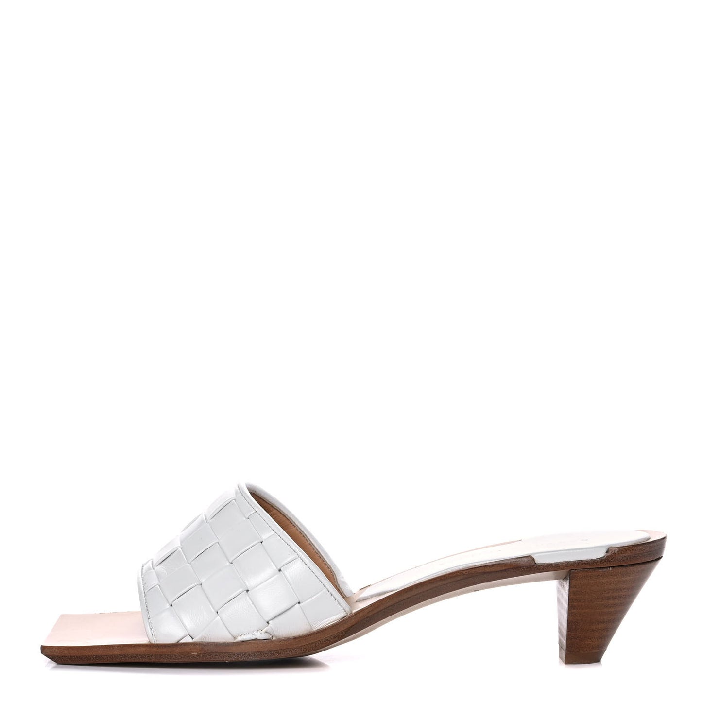 Nappa Intrecciato Squared Toe Low Mule Sandals 38.5 White