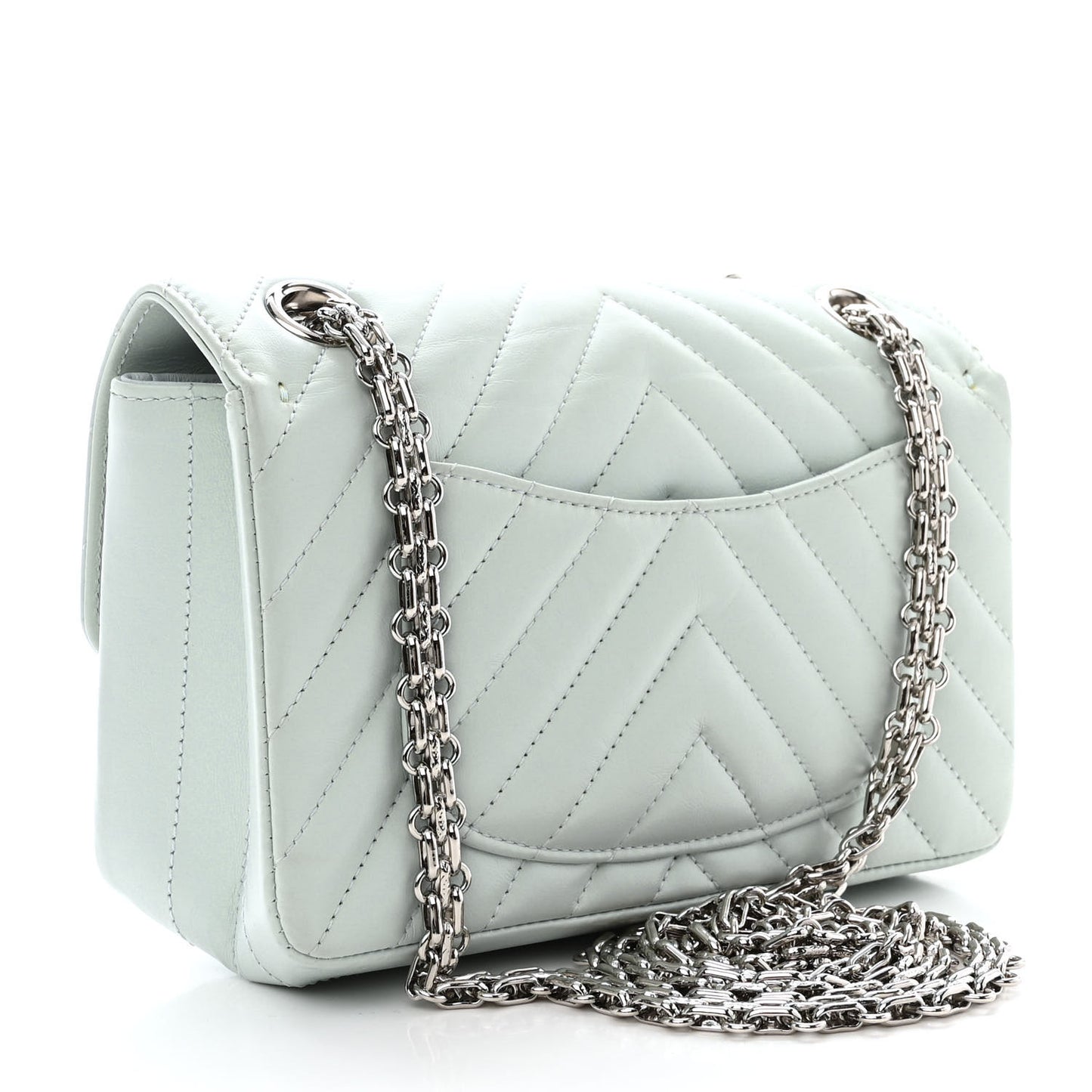 Aged Calfskin Chevron Quilted 2.55 Reissue Mini Flap Light Blue