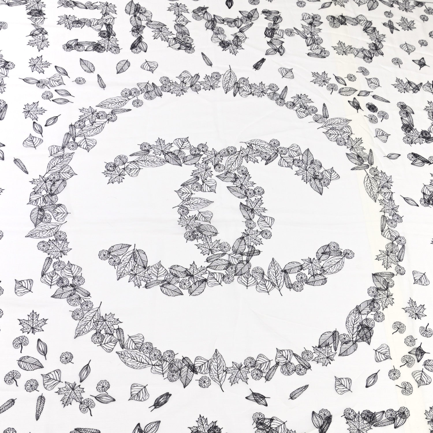 Chanel Cashmere CC Logo Leaves Scarf White Black 5 of 10