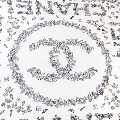 Chanel Cashmere CC Logo Leaves Scarf White Black 5 of 10