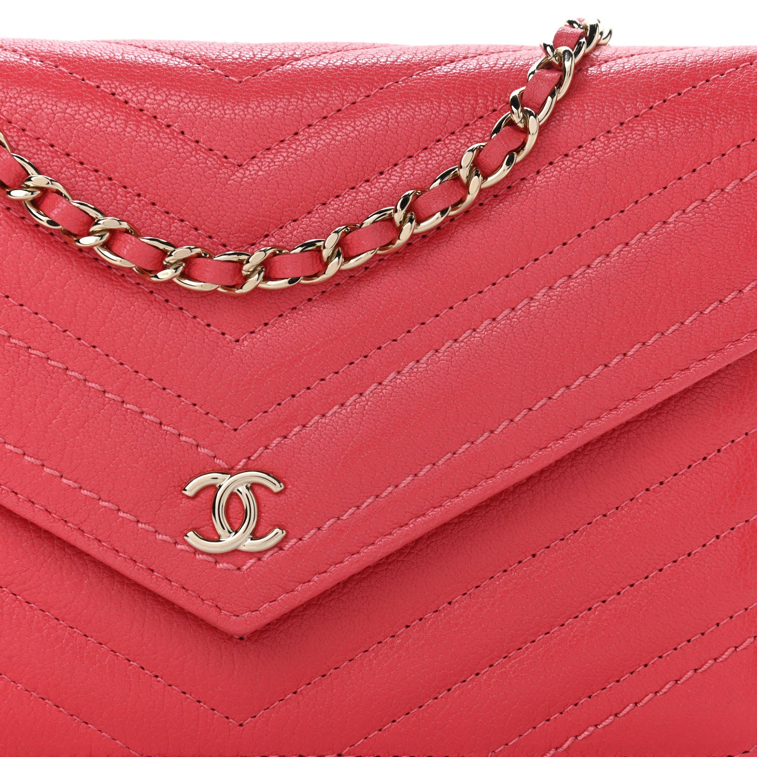 Chanel Shiny Goatskin Chevron Quilted Statement Wallet On Chain WOC Red 9 of 12