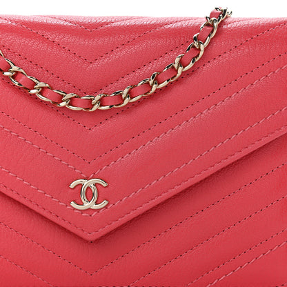 Chanel Shiny Goatskin Chevron Quilted Statement Wallet On Chain WOC Red 9 of 12