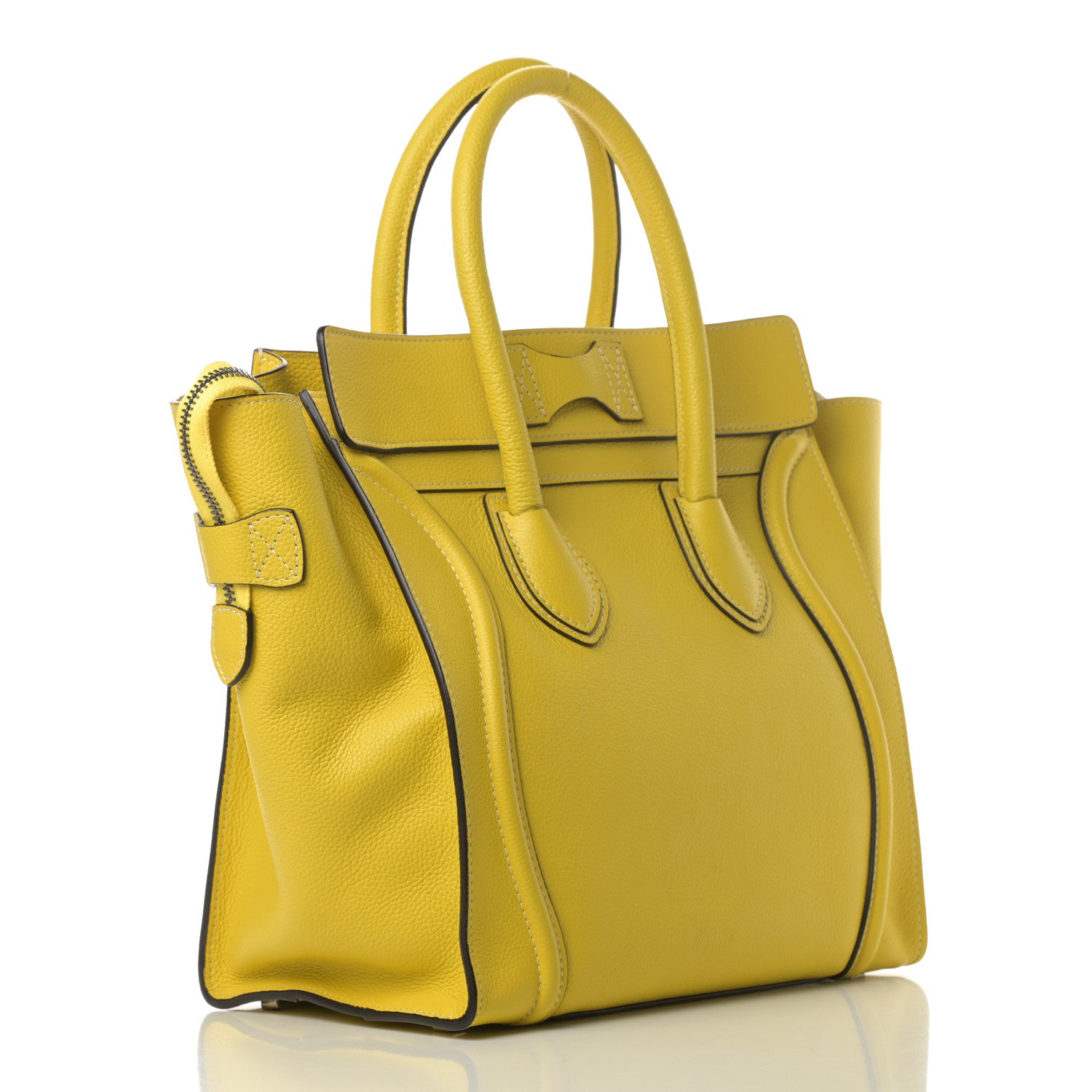 Celine Drummed Calfskin Mini Luggage Citron 3 of 10
