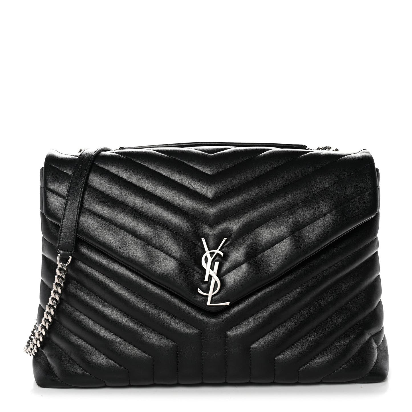 Calfskin Y Quilted Monogram Large Loulou Chain Satchel Black Black