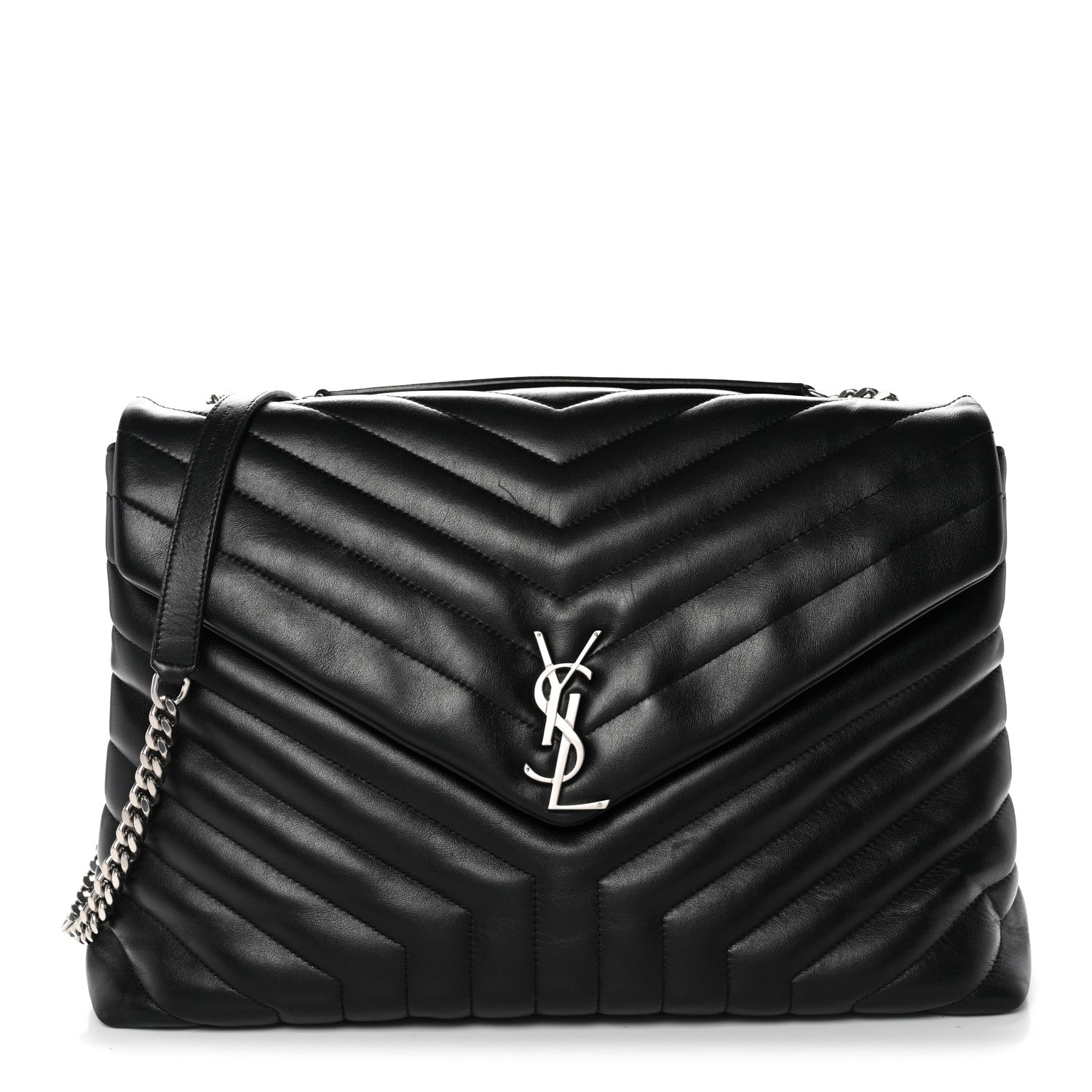 Saint Laurent Calfskin Y Quilted Monogram Large Loulou Chain Satchel Black Black 1 of 14