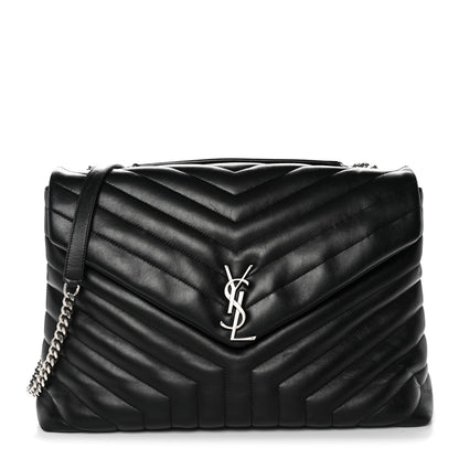 Saint Laurent Calfskin Y Quilted Monogram Large Loulou Chain Satchel Black Black 1 of 14