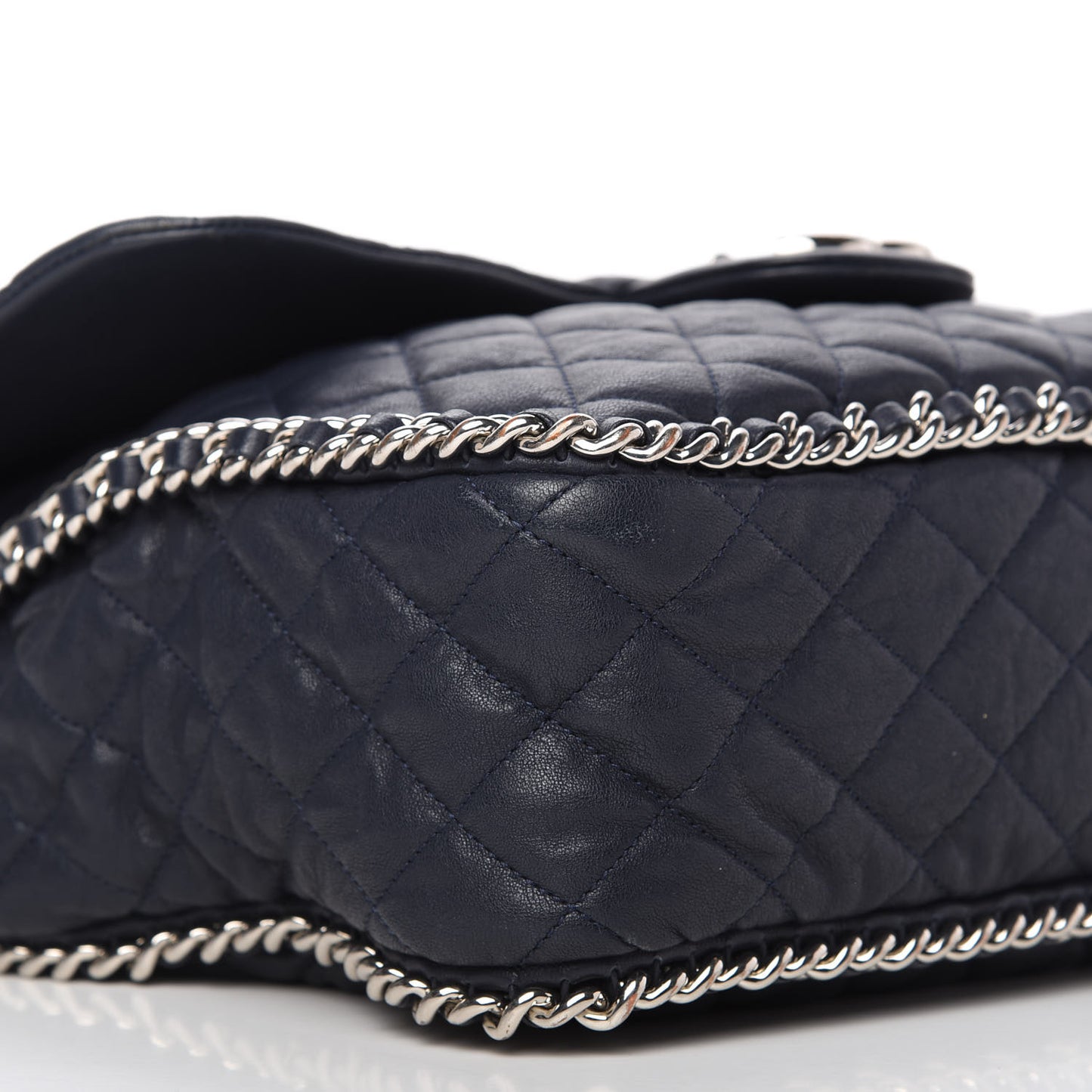 Washed Lambskin Quilted Chain Around Maxi Flap Dark Navy Blue
