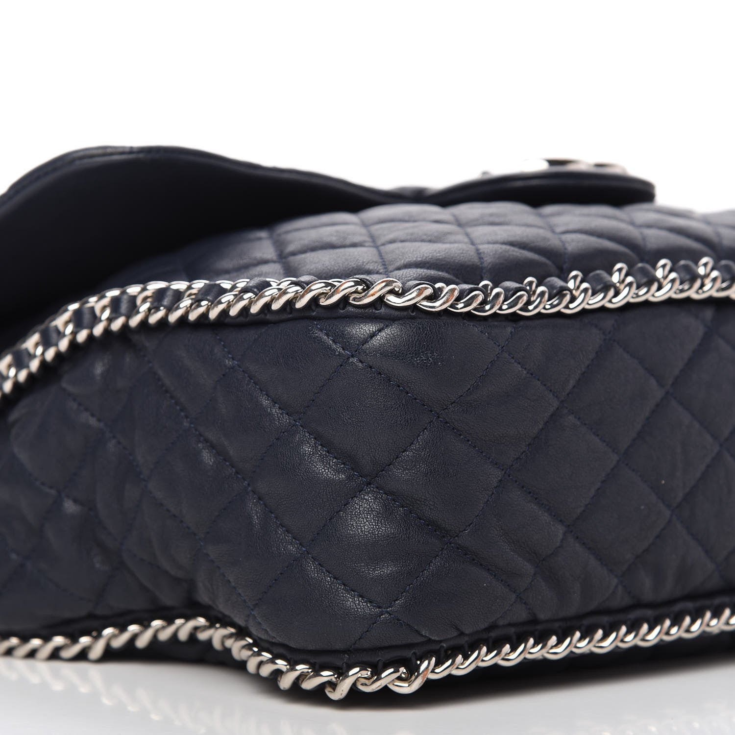 Chanel Washed Lambskin Quilted Chain Around Maxi Flap Dark Navy Blue 6 of 10