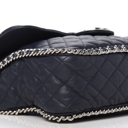 Chanel Washed Lambskin Quilted Chain Around Maxi Flap Dark Navy Blue 6 of 10