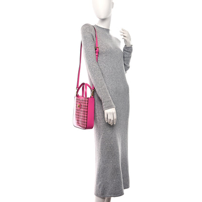 Versace Calfskin Vinyl Mini Houndstooth La Medusa Tote Bag Pink Multicolor 2 of 10