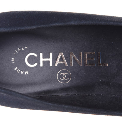 Chanel Suede Patent Calfskin Cap Toe CC Pumps 36.5 Navy 9 of 10