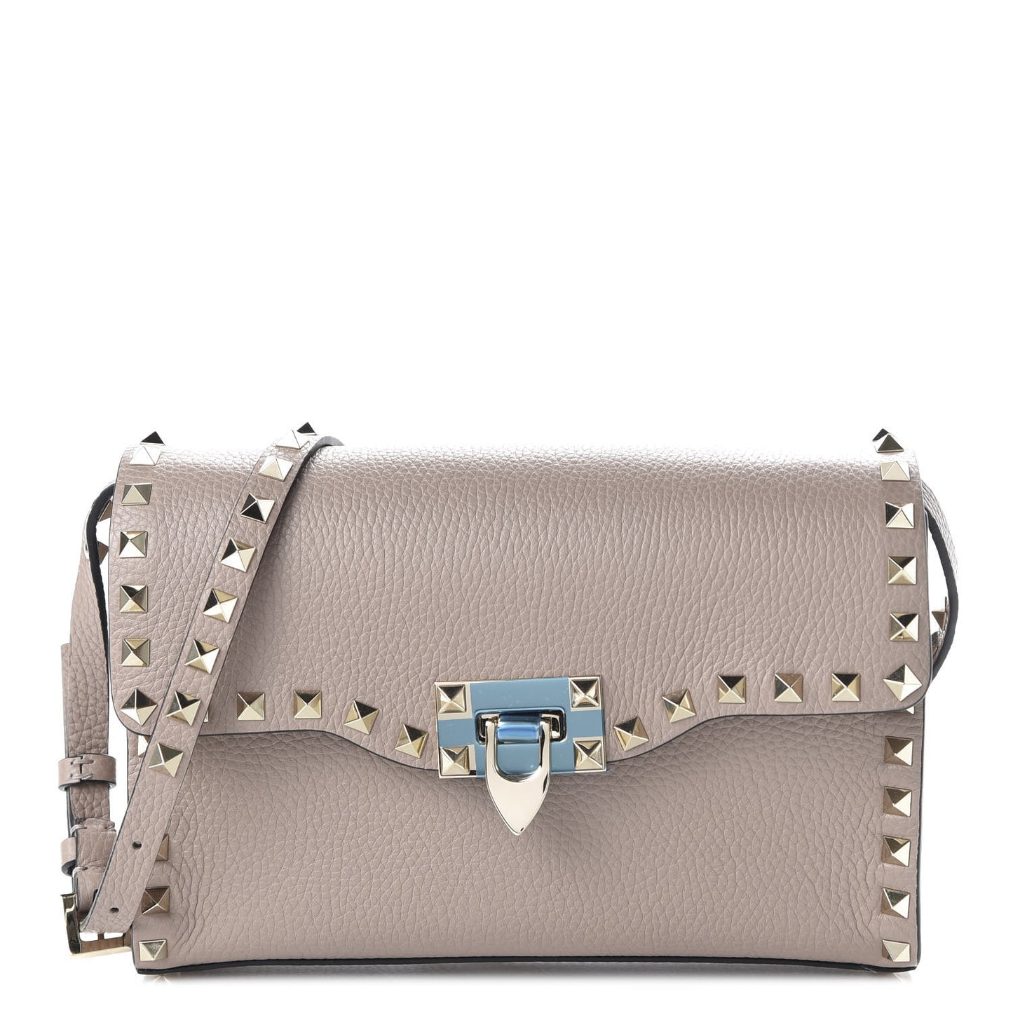 Pebbled Calfskin Medium Rockstud Flip Lock Crossbody Bag Poudre