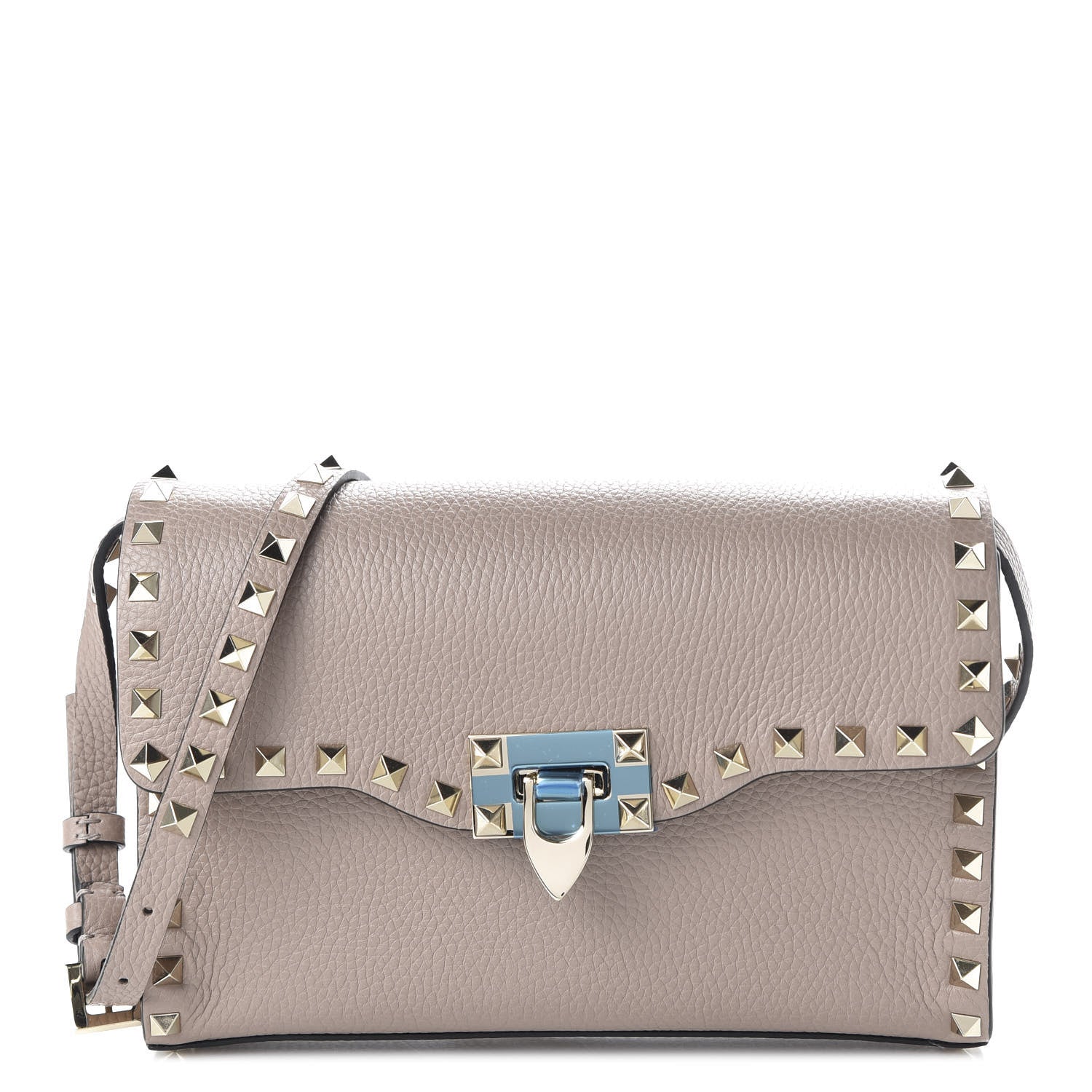 Valentino Garavani Pebbled Calfskin Medium Rockstud Flip Lock Crossbody Bag Poudre 1 of 8