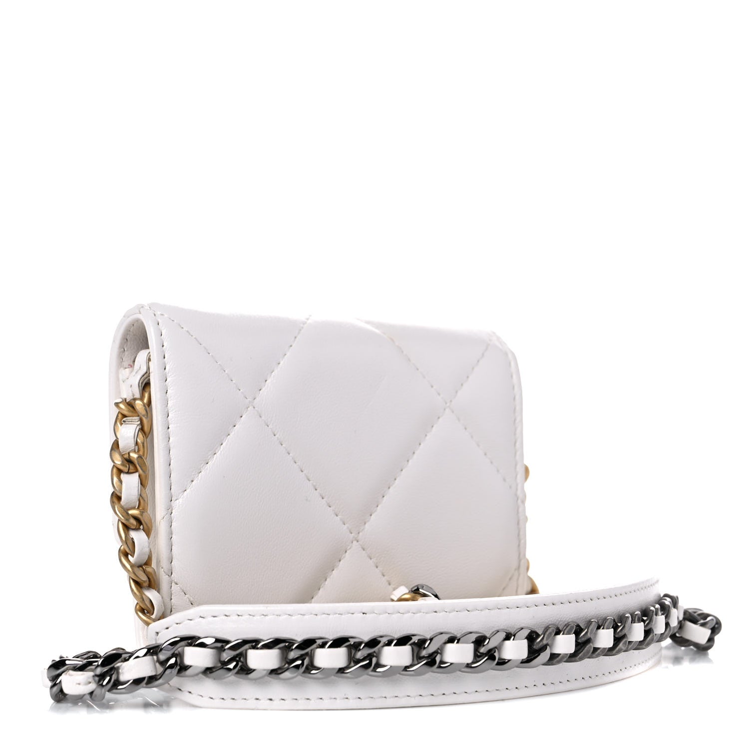 Chanel Lambskin Quilted Chanel 19 Flap Coin Purse With Chain White 3 of 9