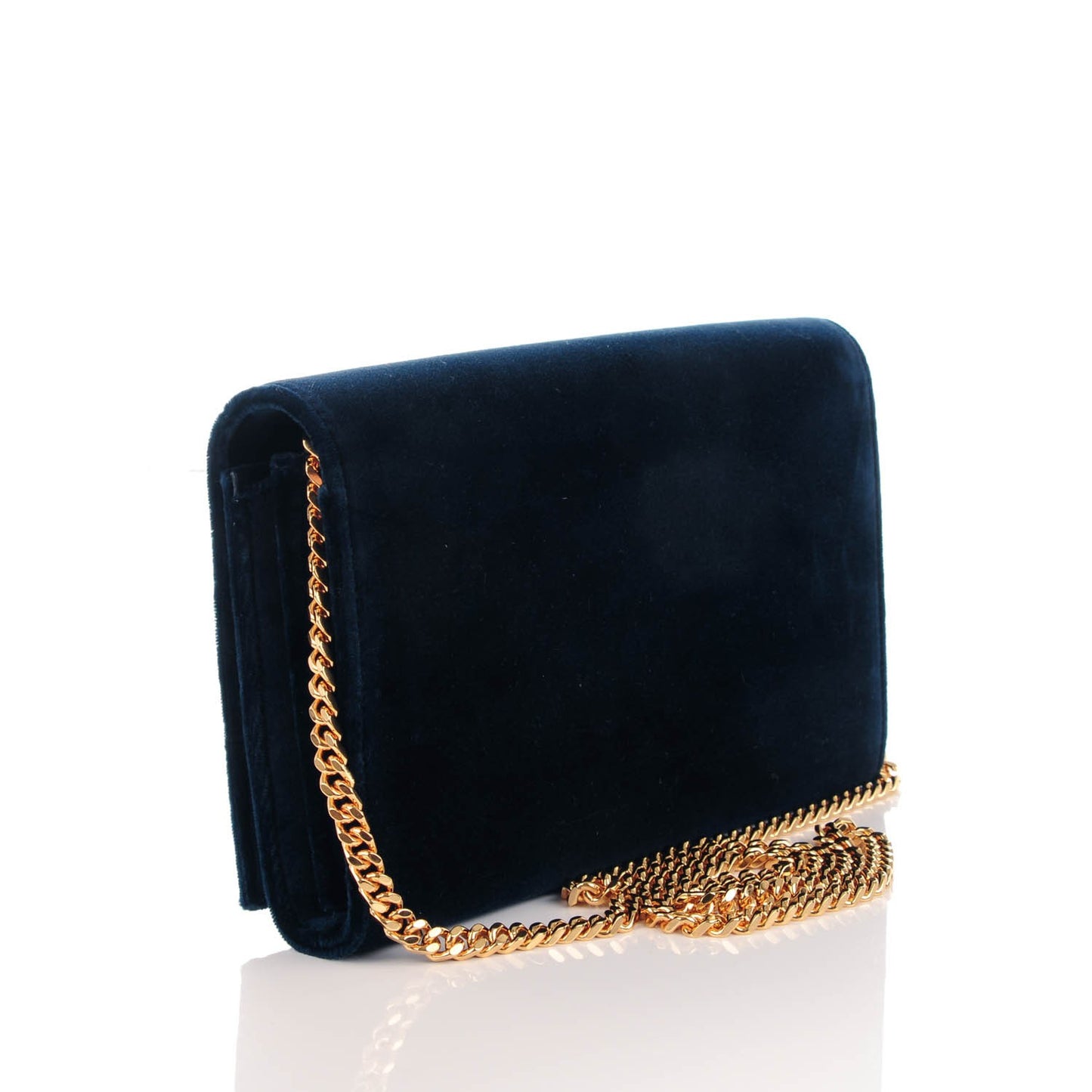 Velvet Monogram Chain Wallet Navy Blue
