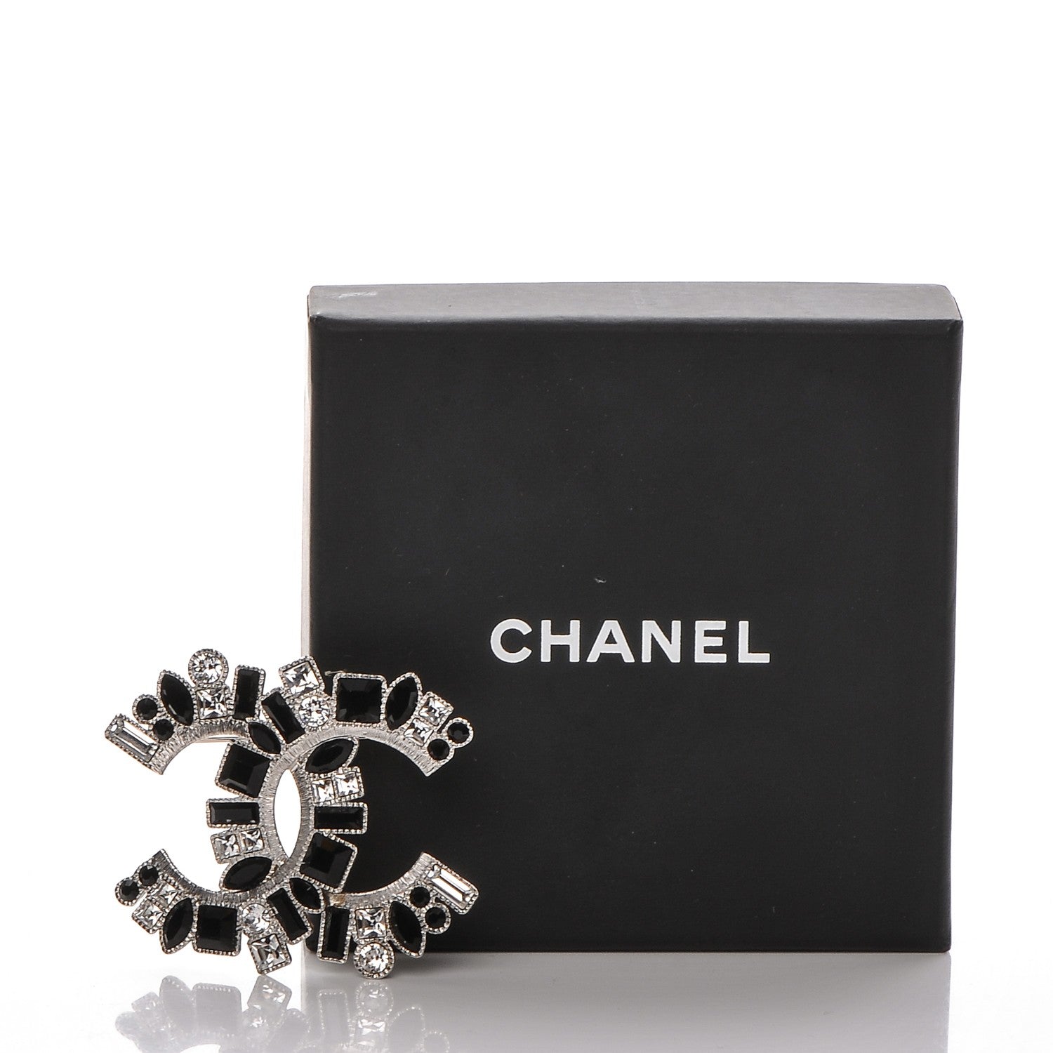 Chanel Crystal CC Brooch Silver Black 5 of 5