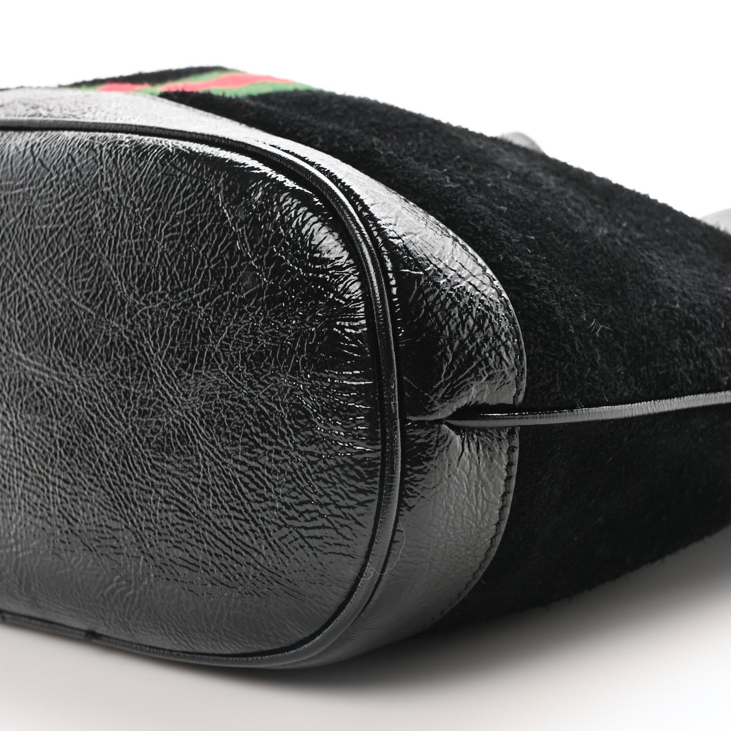 Suede Patent Web Medium Rajah Bucket Bag Black