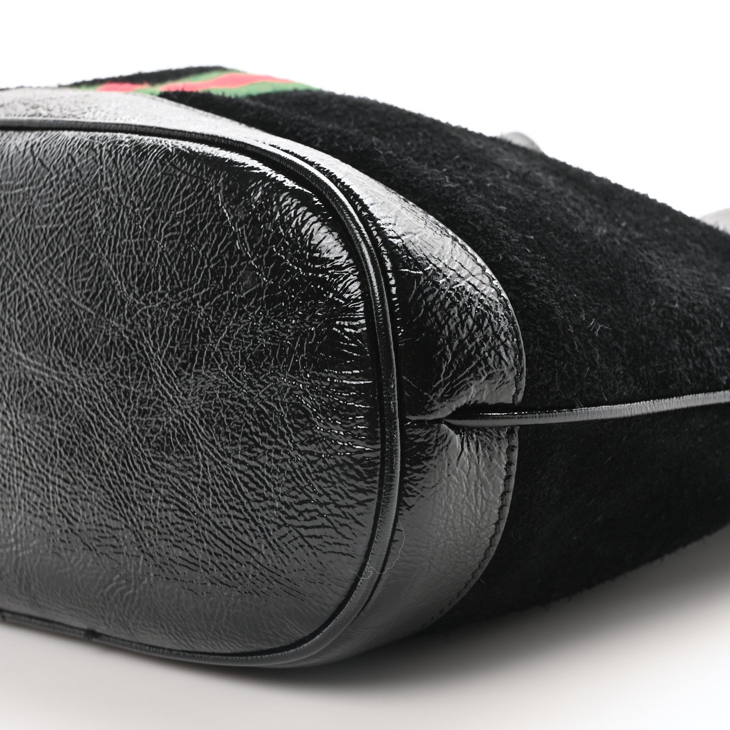 Gucci Suede Patent Web Medium Rajah Bucket Bag Black 10 of 10