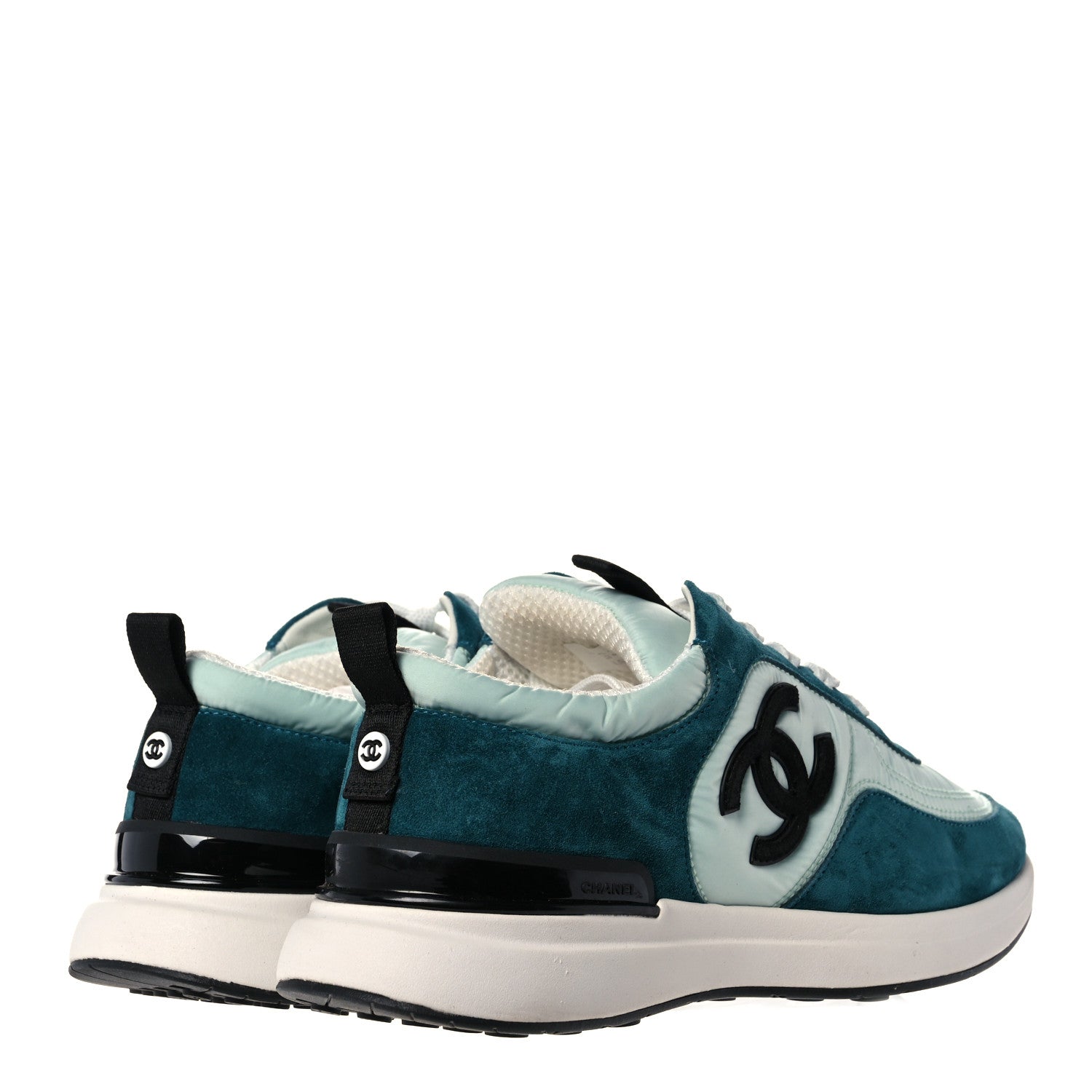 Chanel Nylon Suede Calfskin CC Sneakers 38.5 Green Light Green 4 of 8