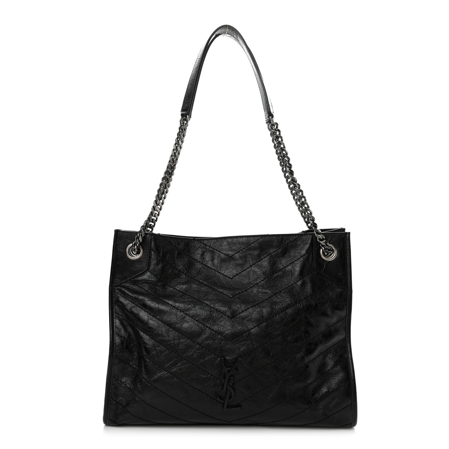 Saint Laurent Crinkled Calfskin Matelasse Monogram Medium Niki Shopper Tote Black 1 of 12
