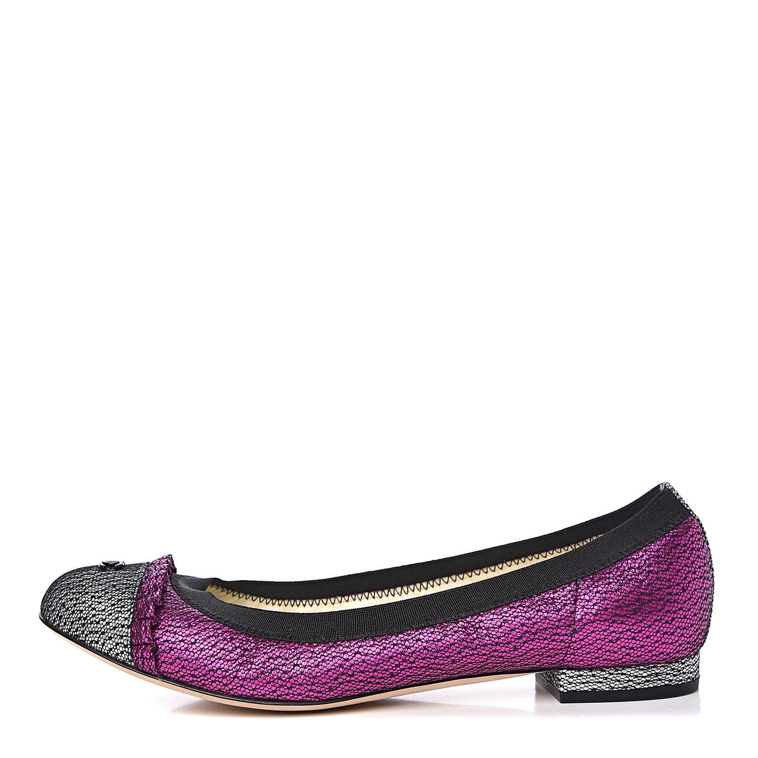 Chanel Metallic Lace Cap Toe Ballerina Flats 38 Fuchsia 1 of 9