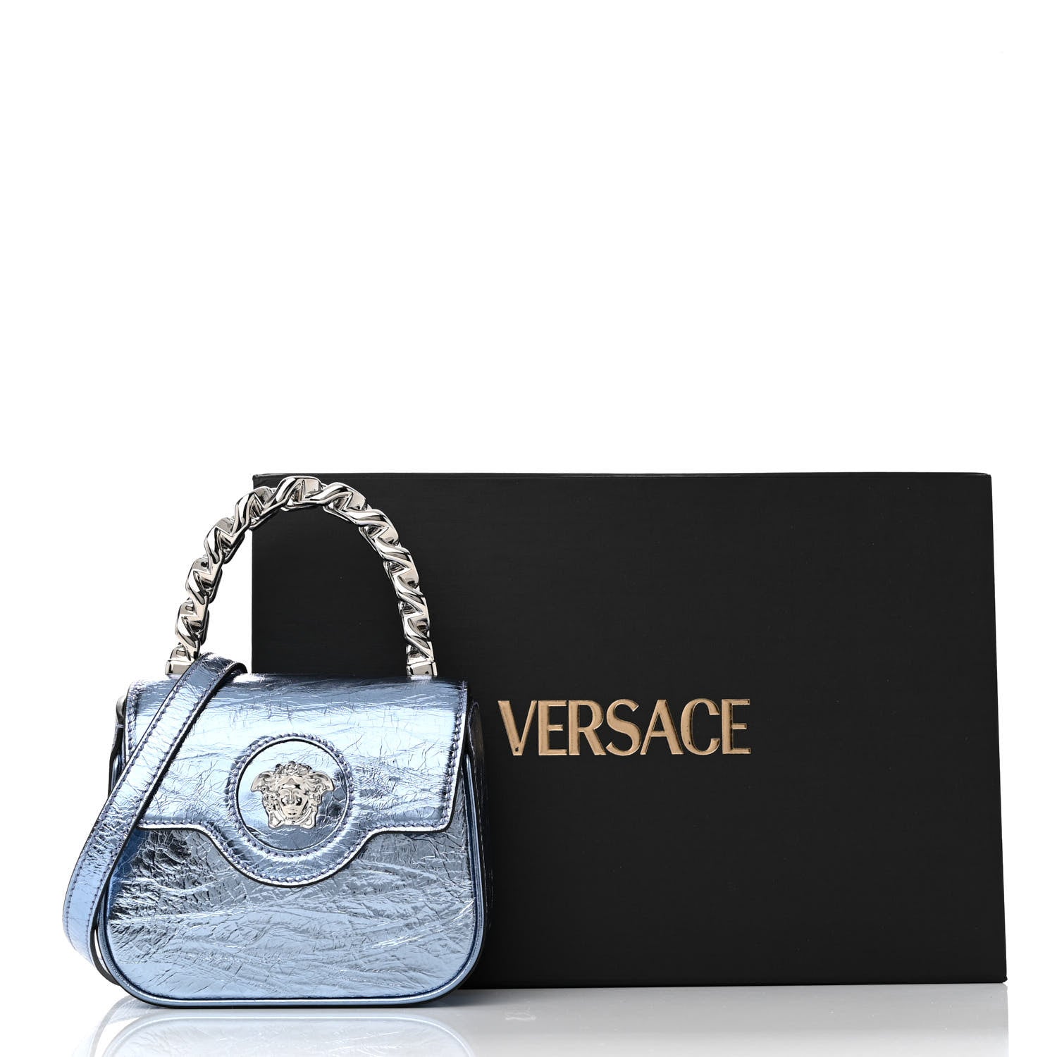 Versace Metallic Crackled Lambskin Mini La Medusa Blue 11 of 11