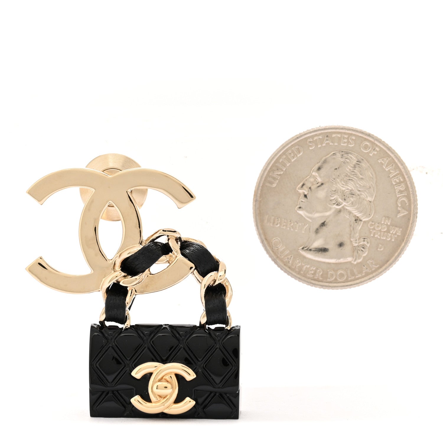 Chanel Metal Enamel CC Quilted Flap Brooch Gold Black 2 of 4
