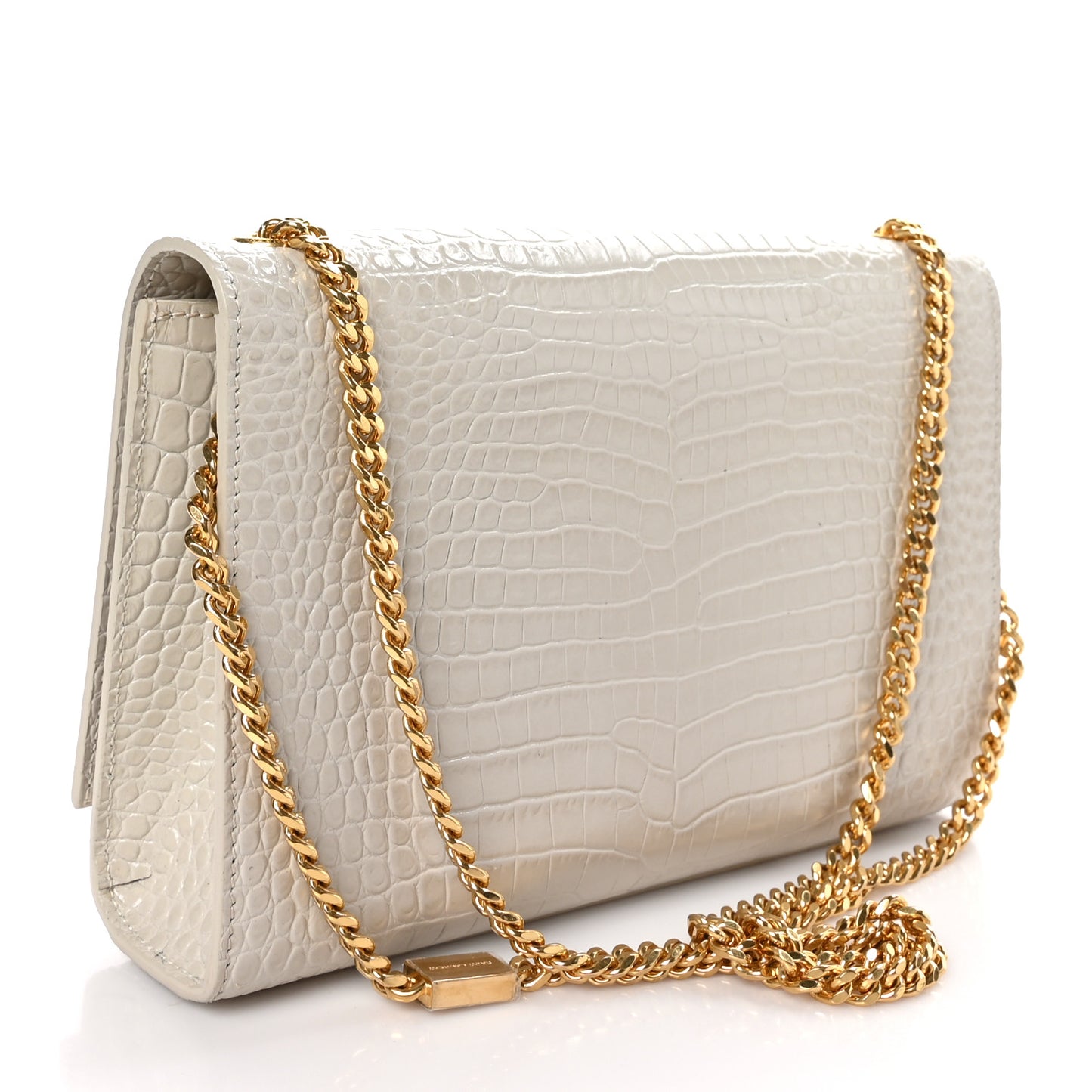 Calfskin Crocodile Embossed Medium Classic Monogram Kate Tassel Satchel Crema Soft