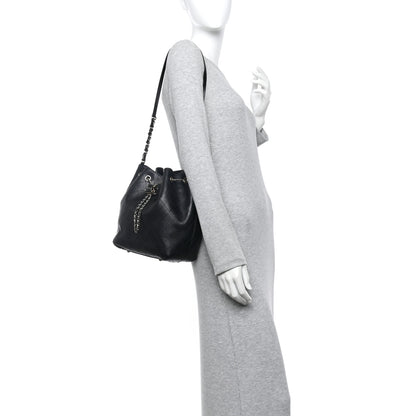 Chanel Calfskin Stitched Drawstring Bag Black 2 of 11