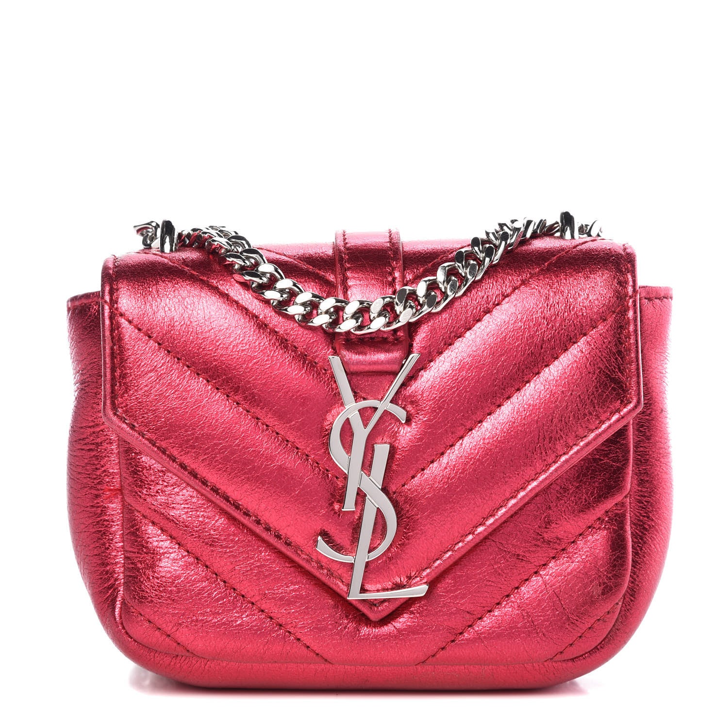 Saint Laurent Metallic Sheepskin Matelasse Monogram Micro College Bag Porpora 1 of 8