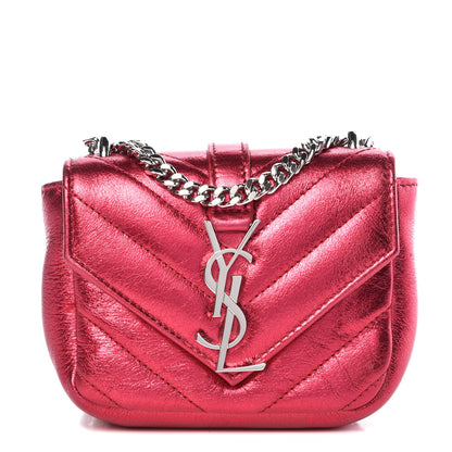 Saint Laurent Metallic Sheepskin Matelasse Monogram Micro College Bag Porpora 1 of 8