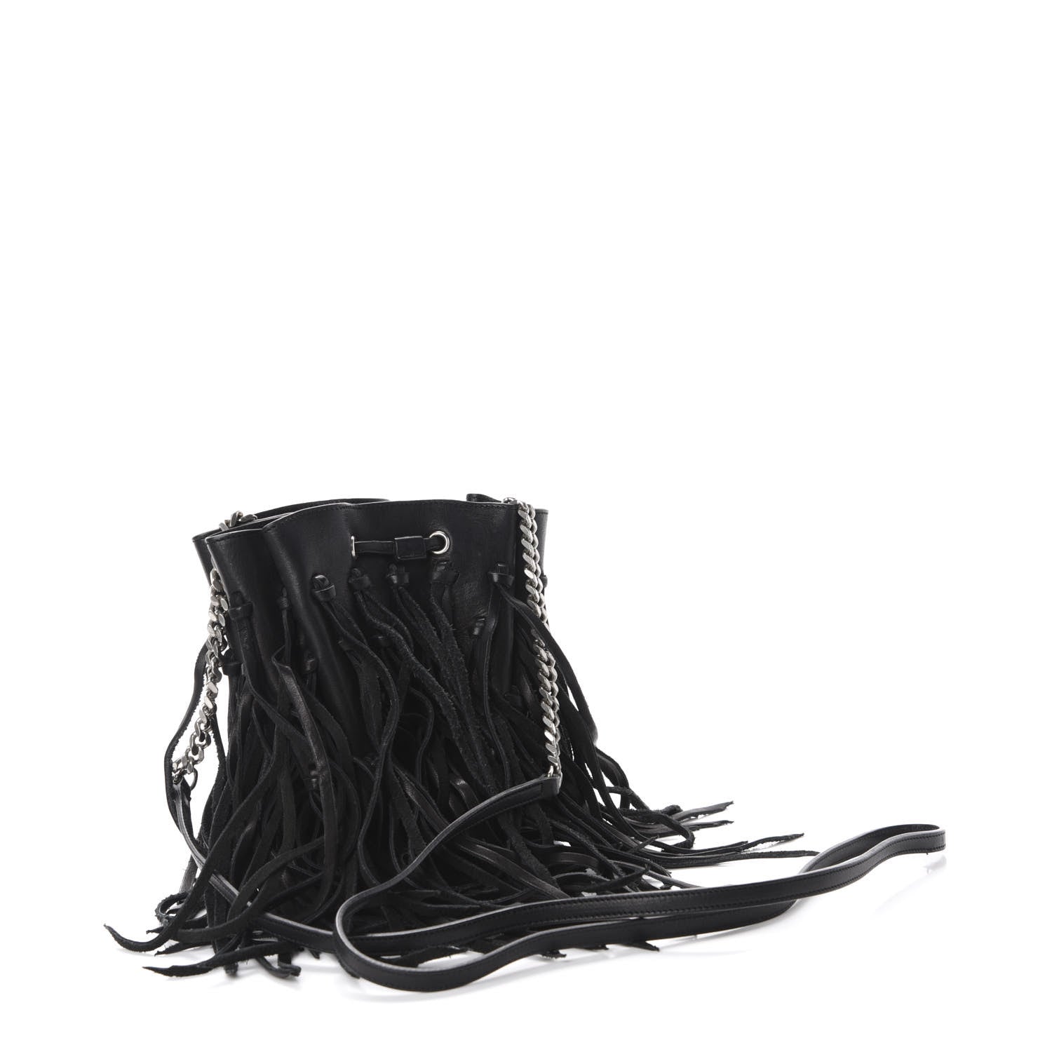 Saint Laurent Calfskin Fringe Monogram Mini Bourse Bucket Bag Black 2 of 8