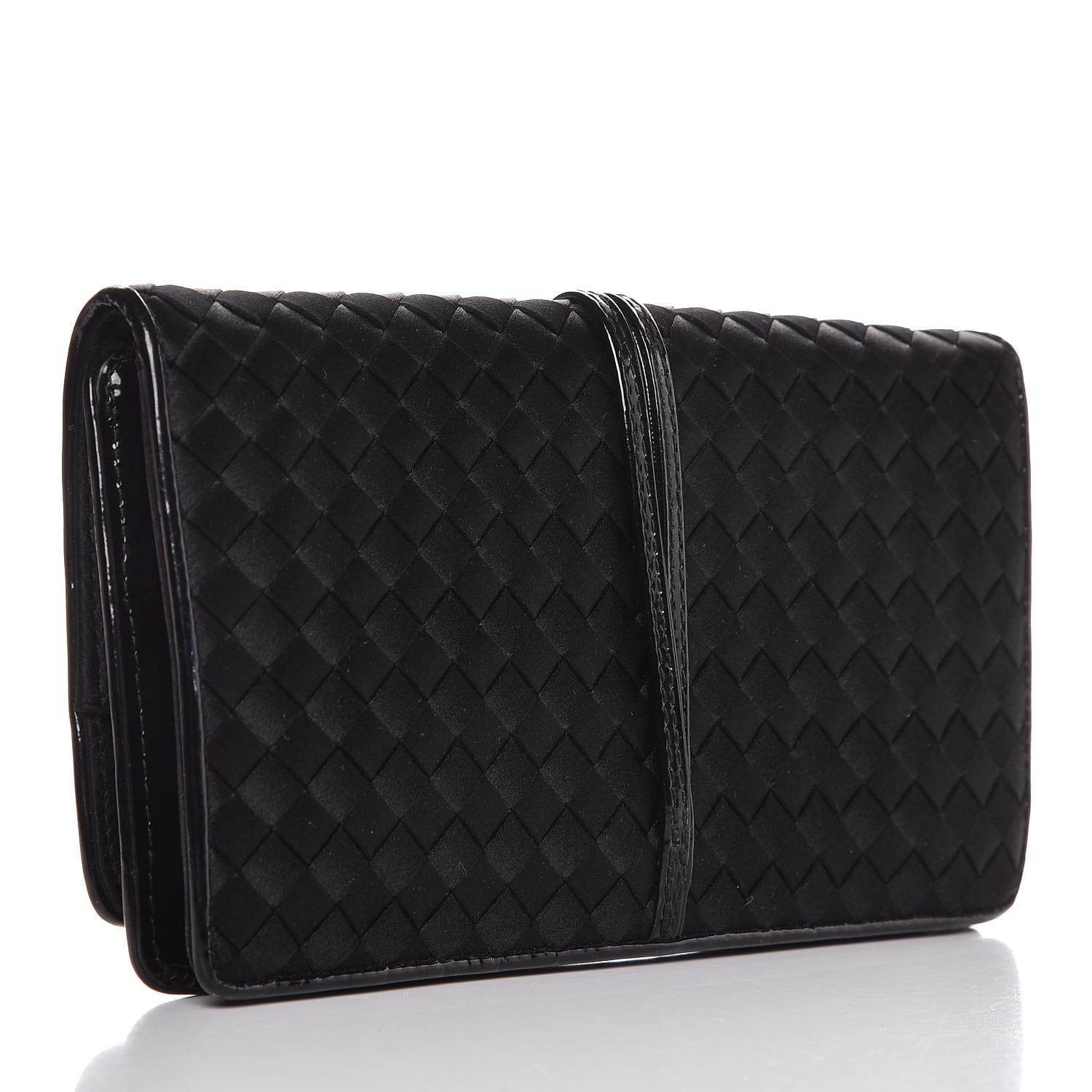 Bottega Veneta Patent Satin Intreccio Clutch Black 3 of 7