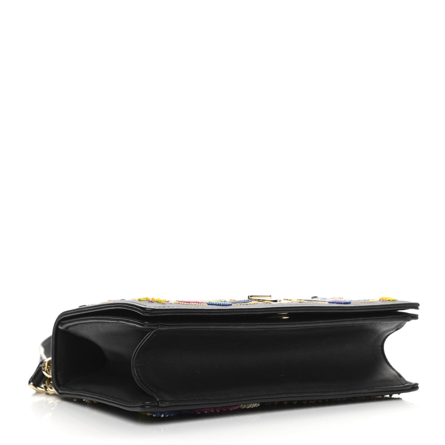 Lambskin Floral Embroidered Diorama Flap Bag Black Multicolor