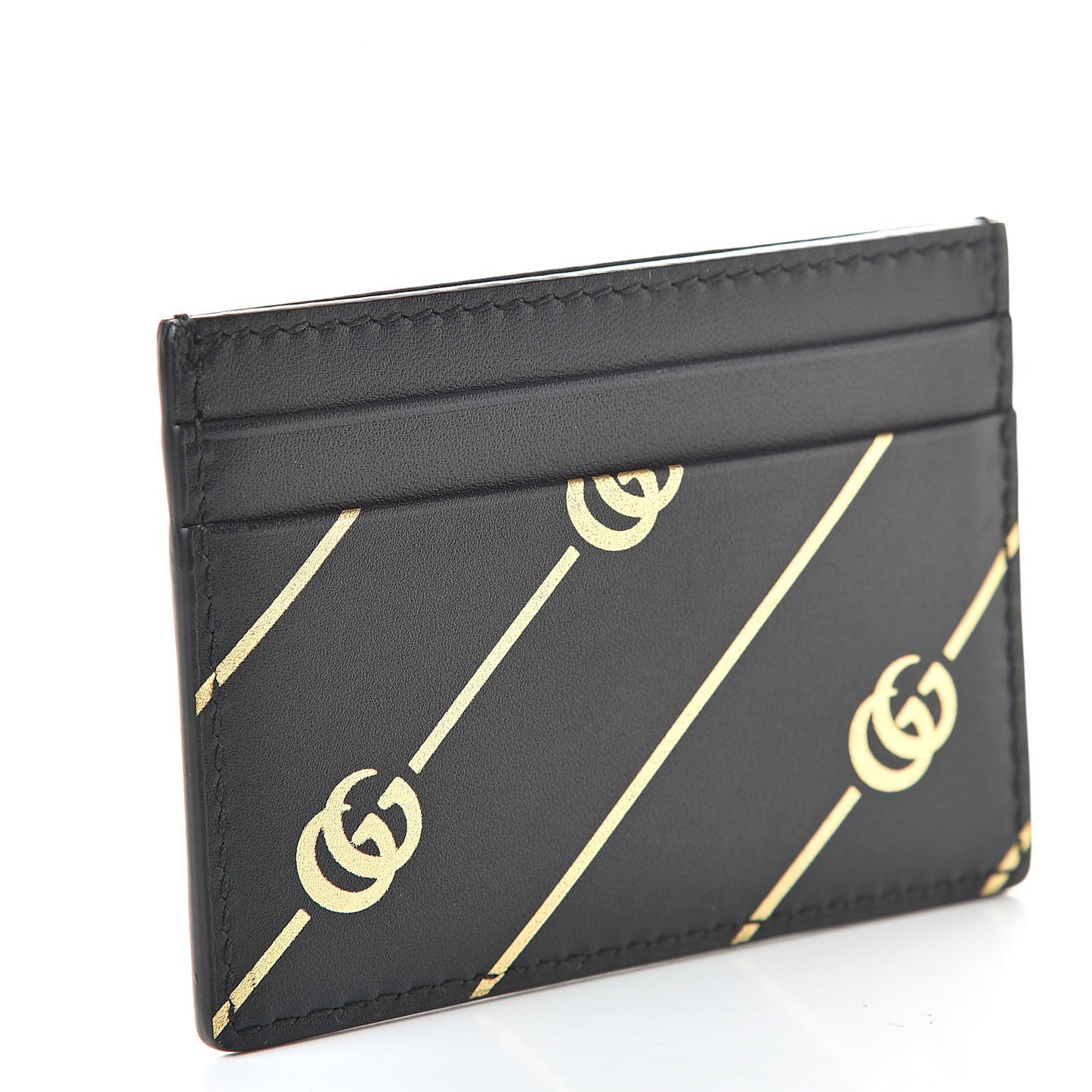 Calfskin Diagonal GG Card Holder Black Gold