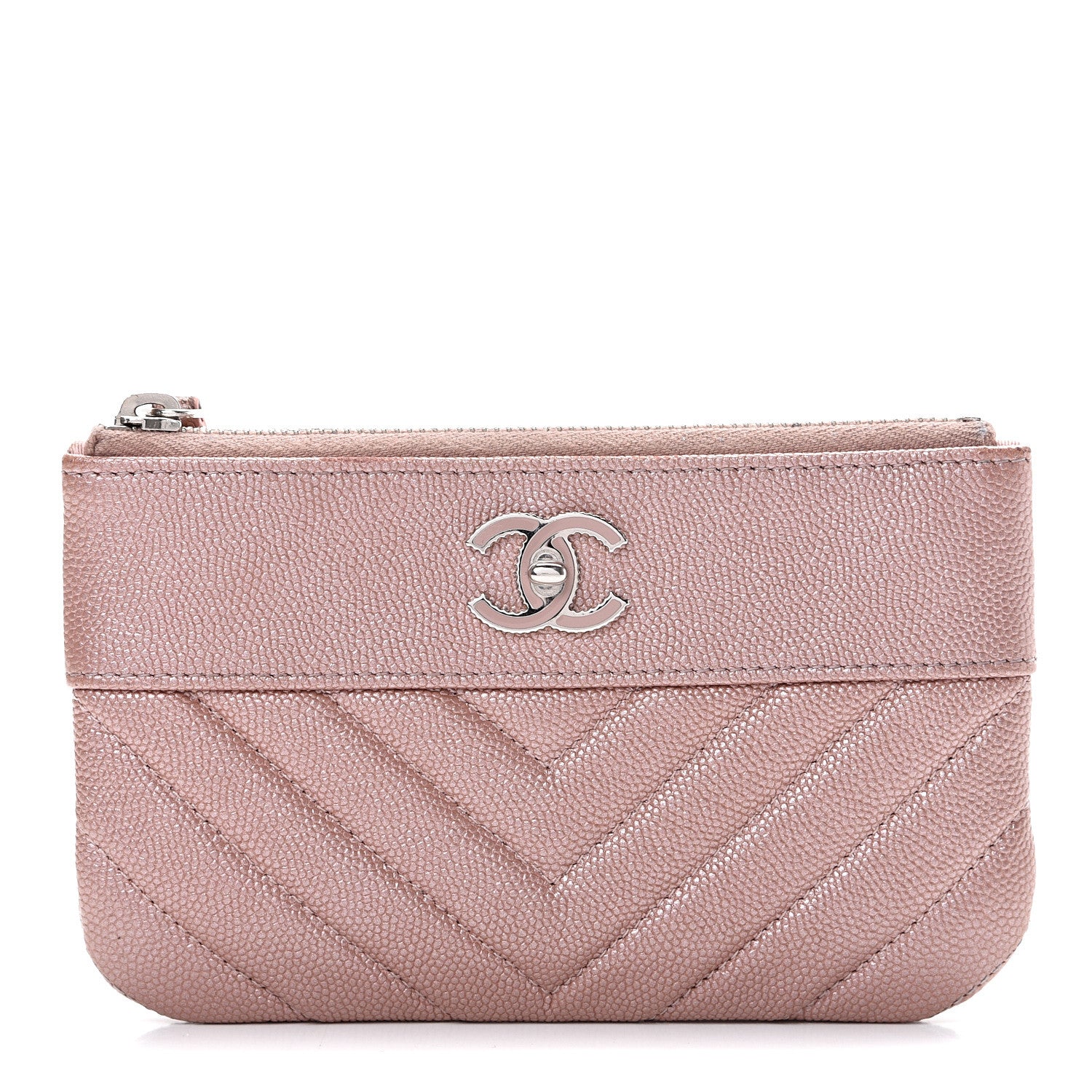 Chanel Metallic Caviar Chevron Quilted Small Vintage Mademoiselle Cosmetic Case Pink 1 of 10