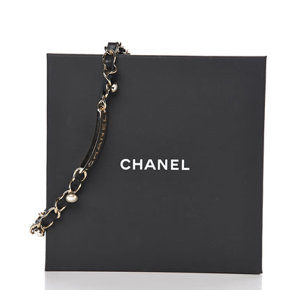 Chanel Metal Lambskin Pearl Name Plate Choker Necklace Black Gold 5 of 5