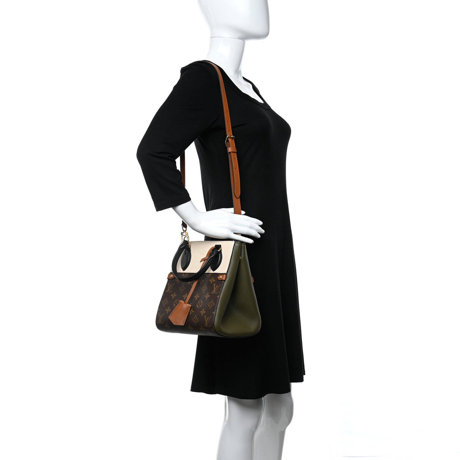 Louis Vuitton Calfskin Monogram Fold Tote PM Cream Khaki Black 2 of 10