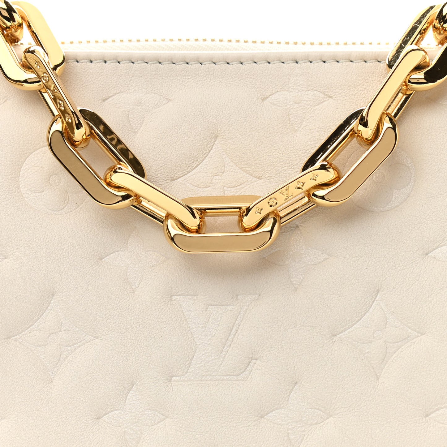 Lambskin Embossed Monogram Coussin PM Beige Cream