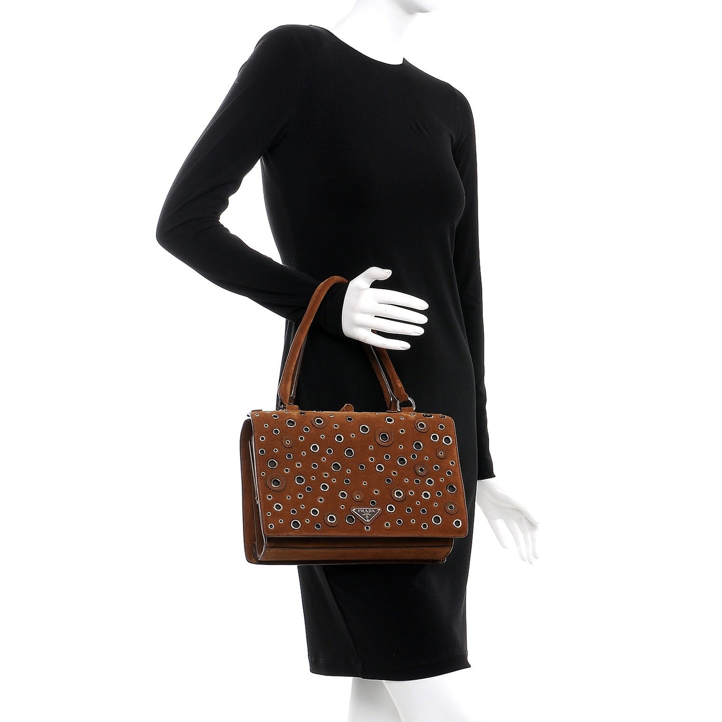Suede Grommet Frame Satchel Tabacco
