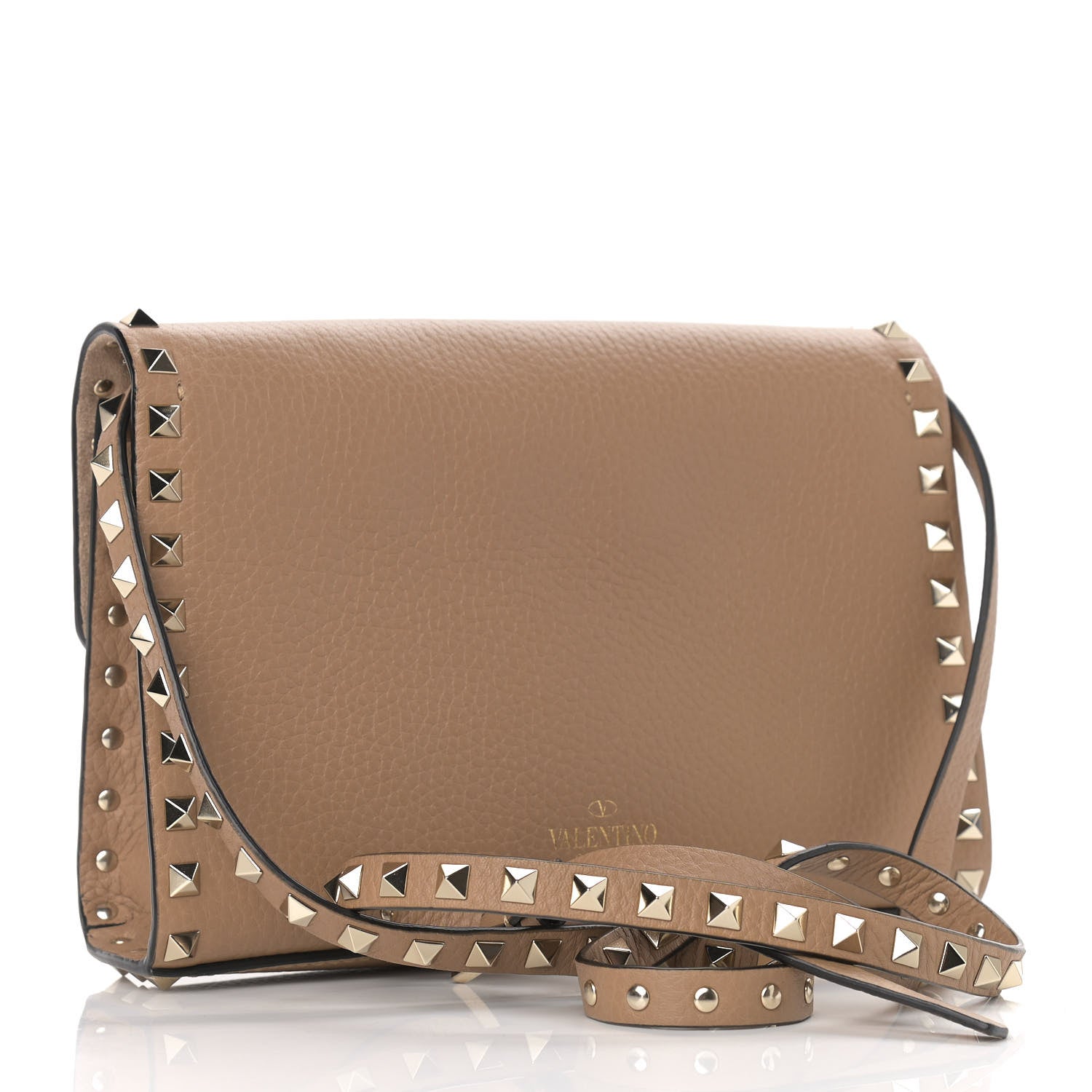 Valentino Garavani Pebbled Calfskin Medium Rockstud Flip Lock Crossbody Bag Deep Alpaca 3 of 8