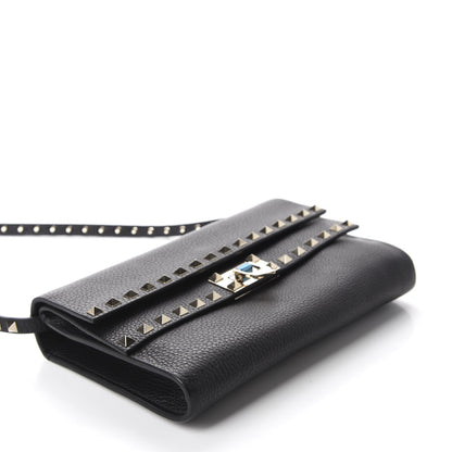 Valentino Garavani Grainy Calfskin Rockstud Double Flap Crossbody Bag Black 4 of 9