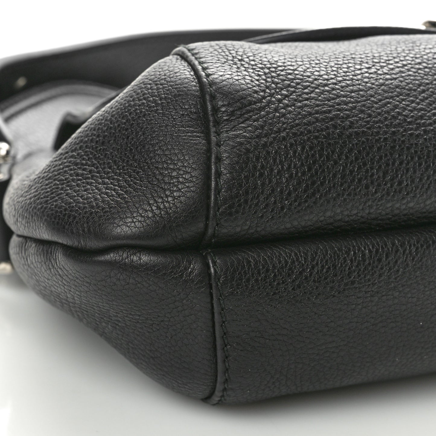 Pebbled Calfskin Medium Techno Horsebit Shoulder Flap Bag Black